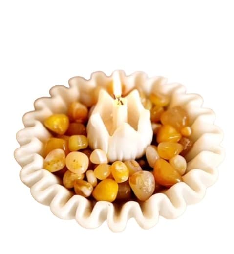 set of 2, spiral marble urli with lotus tea light holder for home décor/gift item